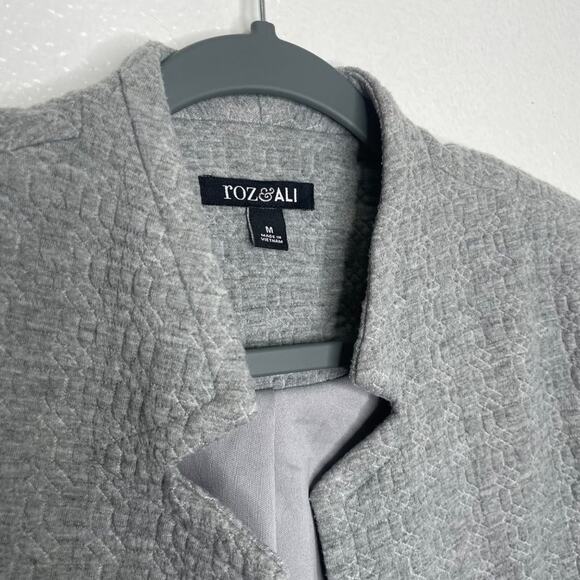 Roz & Ali Womens Jacket Size Medium Gray 3/4 Sleeve Long Open Front Blazer - Picture 3 of 14